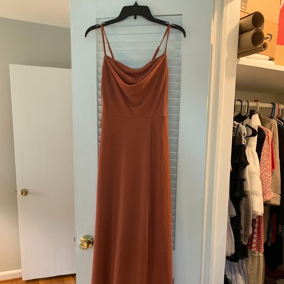 Birdy Grey Crepe Terracotta Ash Cowl Neck Dress - Picture 3 of 5